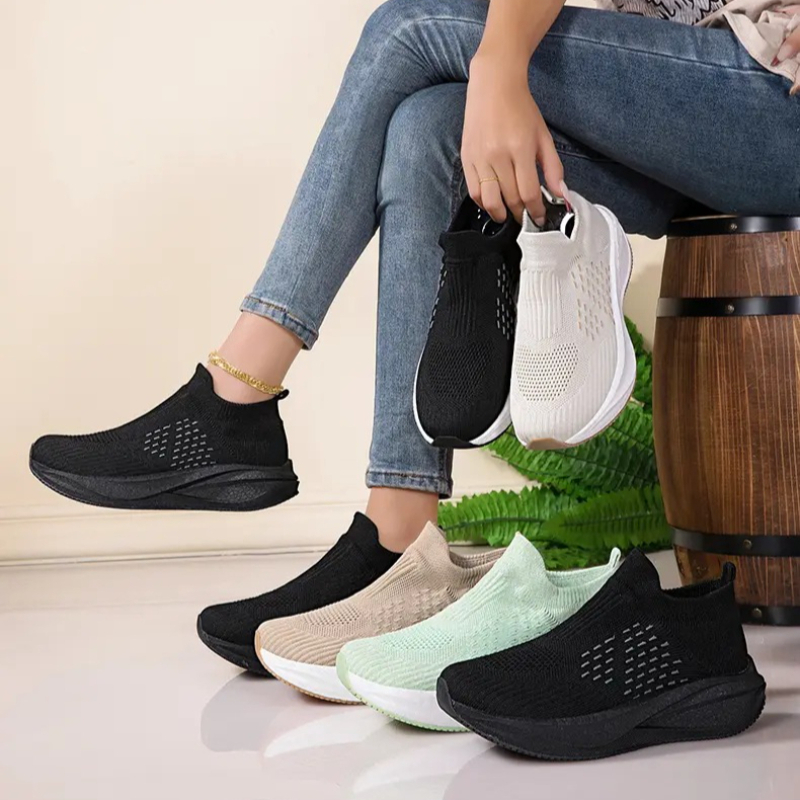 Knit Fabric Lace Up Sneakers - Унисекс кроссовки-носки для бега, дышащие, из
