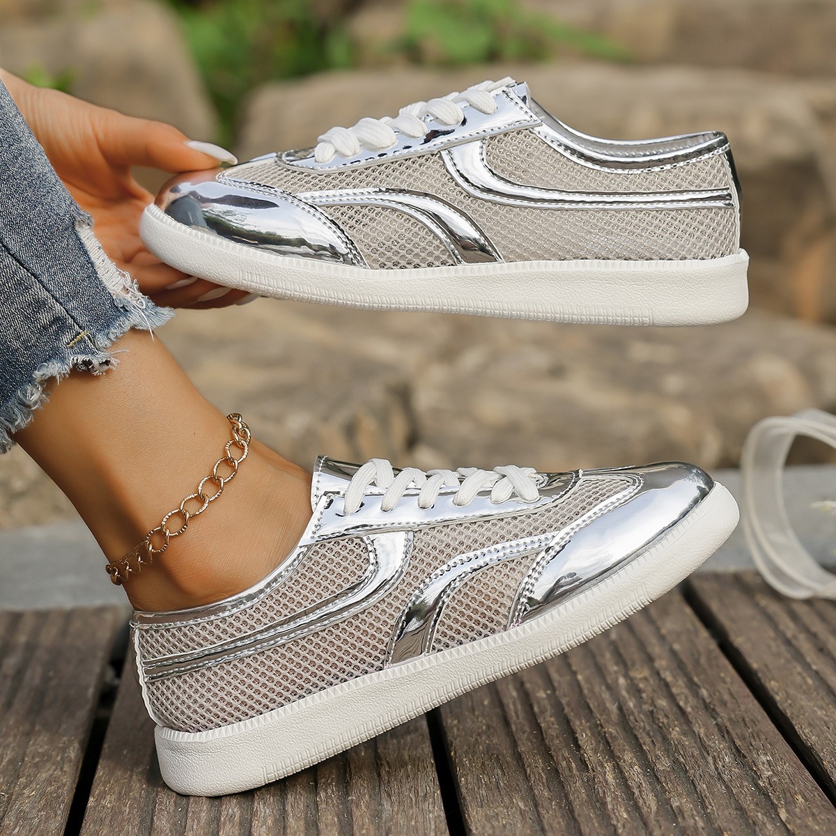 Новые женские кроссовки, дышащ – обзор и цена Knit Fabric Lace Up Sneakers