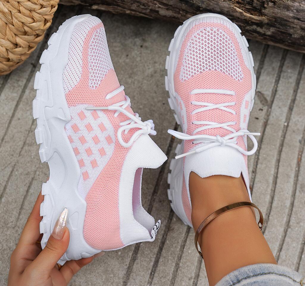Женские дышащие кроссовки из с – обзор и цена Knit Fabric Lace Up Sneakers